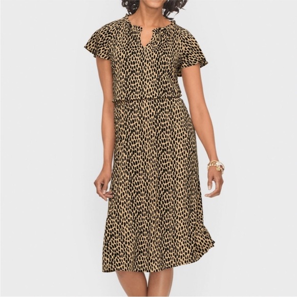 Talbots Plus Animal Print Midi Stretch Dress Women 2X Tan Black Classic Preppy - Picture 14 of 15